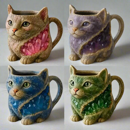 Mineral Crystal Resin Cat Coffee Cup - Creative Cat Lover Coffee Mug - Witchy Cat Mug