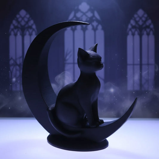 Dark Style Moon Cat Figurine Gothic Home Decoration