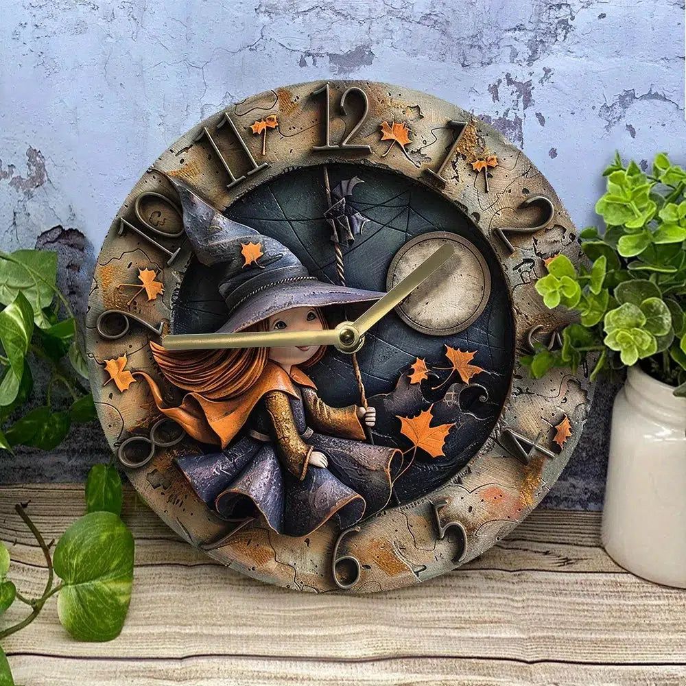 Cute Witch Wall Clock Halloween Wall Clock-MoonChildWorld