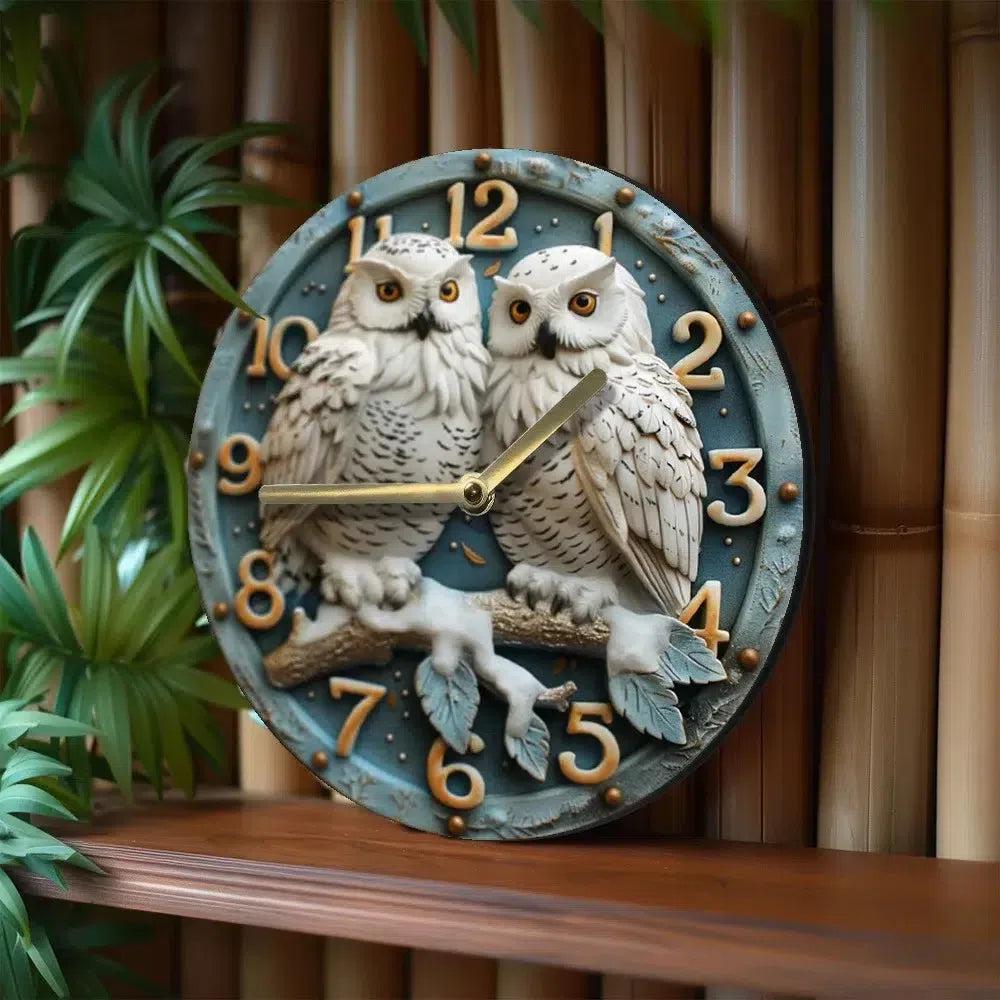 Winter Owls Wooden wall clock - Owl Lovers Home Decor-MoonChildWorld