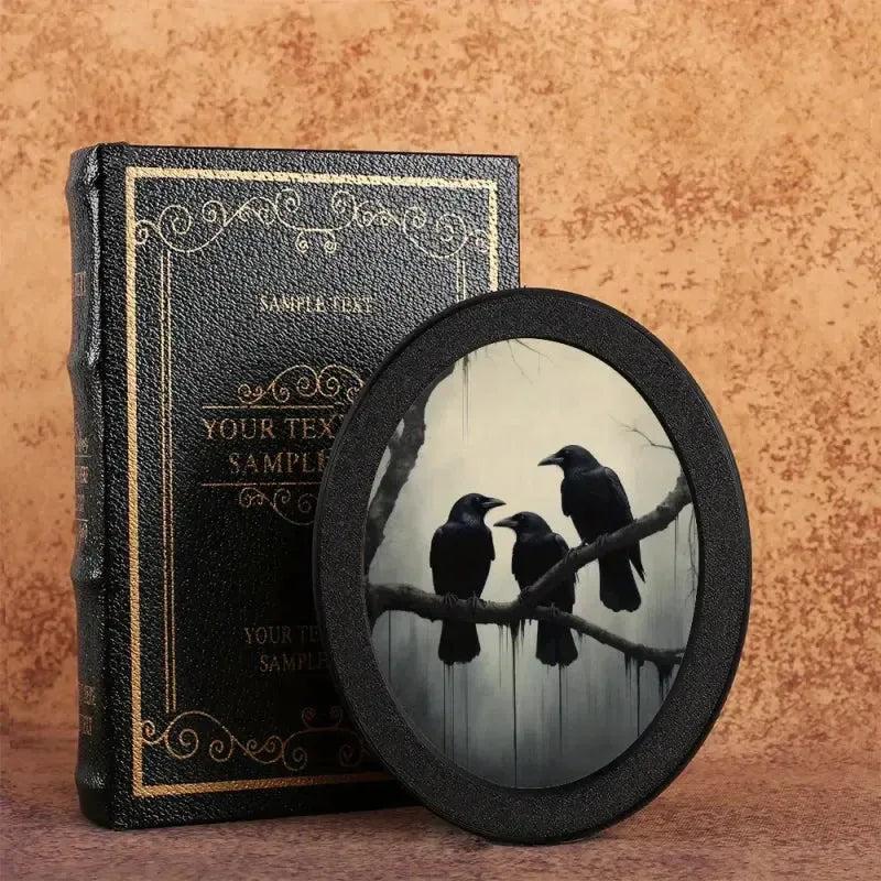 Gothic Raven Wooden Oval Frame - Dark Crows Oval Wall Art - Witch Halloween Wall Decoration-MoonChildWorld