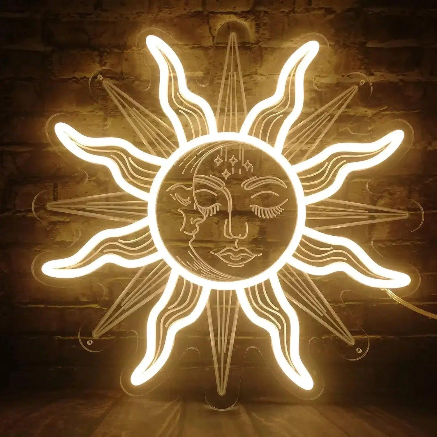 Wicca Sun and Moon Neon LED Light Sun Moon Neon Sign Wall Decor Pagan Home Decor-MoonChildWorld