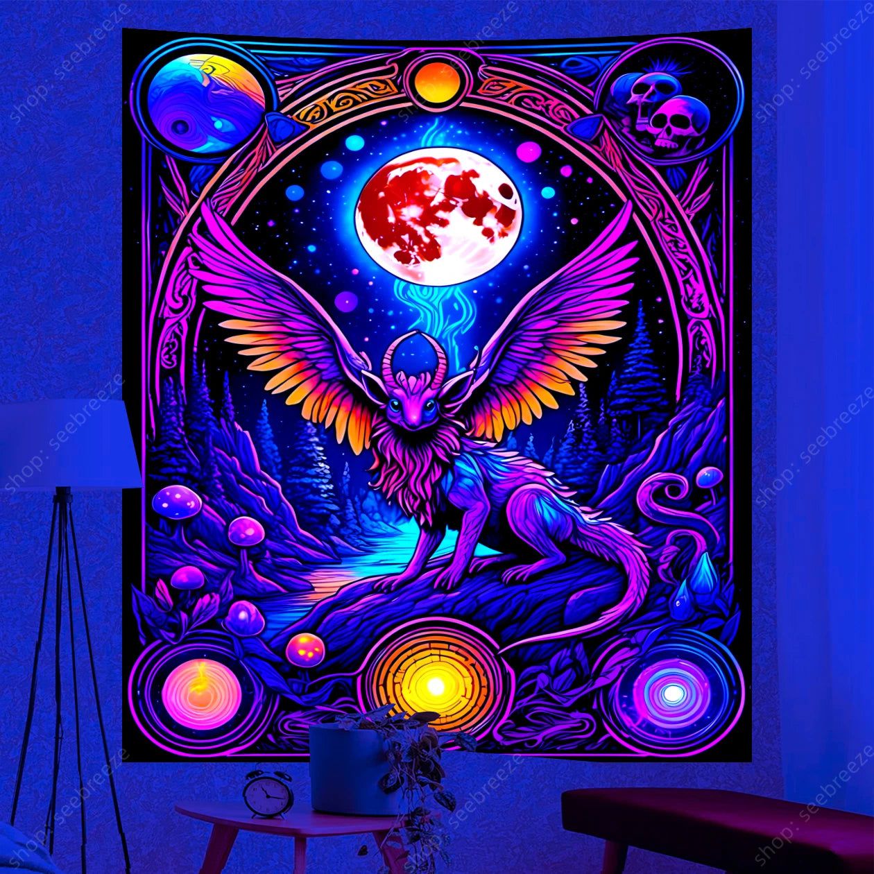 Spirit Animal UV Reactive Tapestry Psychedelic Animal Wall Tapestry for Aesthetic Room Decor-MoonChildWorld