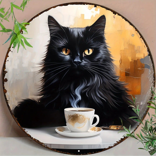 Black Cat Coffee Witchy Metal Sign