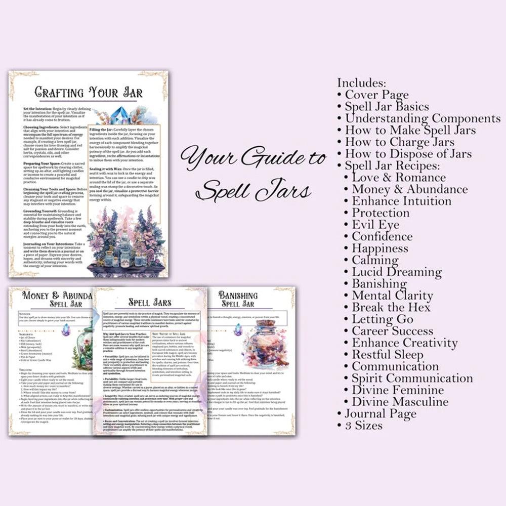 Spell Jar Guide: 20 Witchcraft Recipes for Building, Charging & Disposal and Blank Grimoire Page-MoonChildWorld