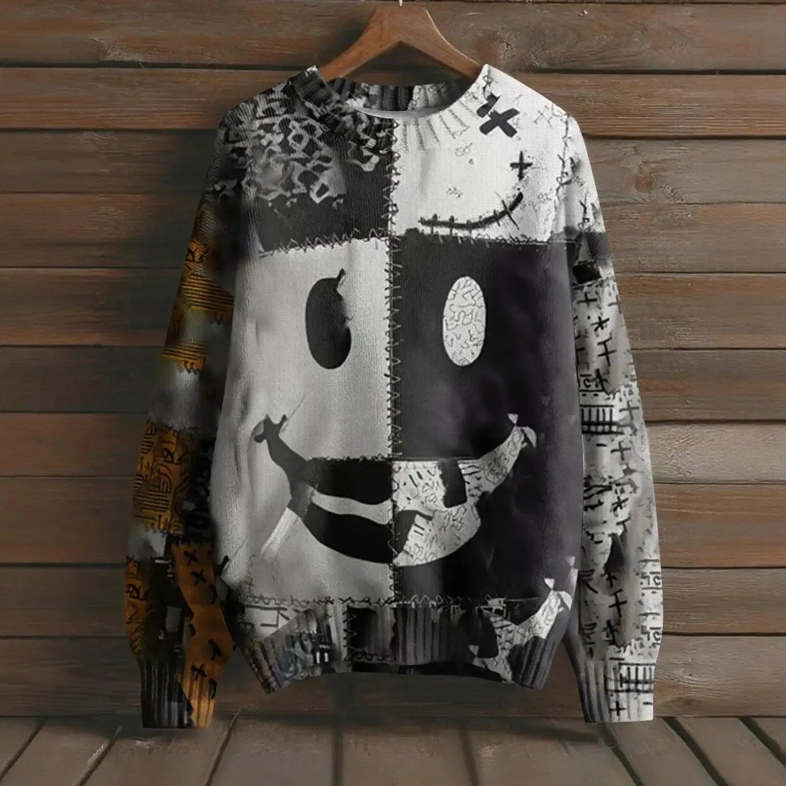 Creepy Pumpkin Long Sleeve Pullover Sweater - Gothic Witch Halloween Sweater-MoonChildWorld