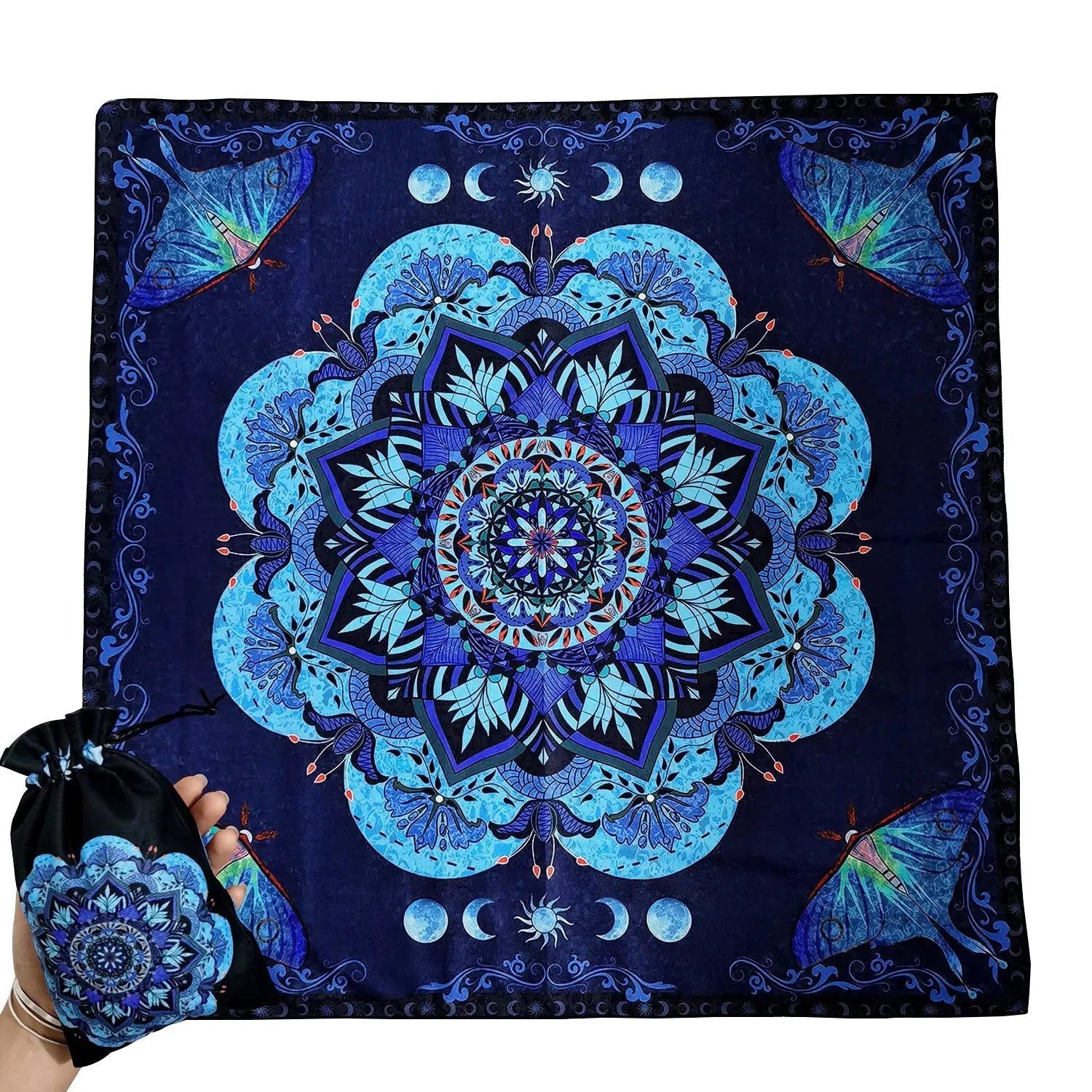 (Free Bag) Mandala Moon Altar Tarot Card Tablecloth Pagan Altar Cloth-MoonChildWorld