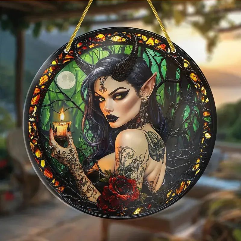 Halloween window decor Witchy suncatcher Gothic window art Witch Hanging Ornament-MoonChildWorld