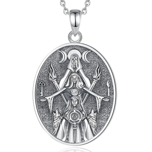 Triple Moon Goddess Necklace Hecate Amulet Pendant Triple Goddess Jewelry