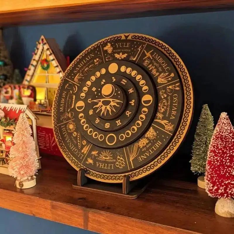 Wheel Of The Year Calendar Pagan Wooden Sign With Stand-MoonChildWorld