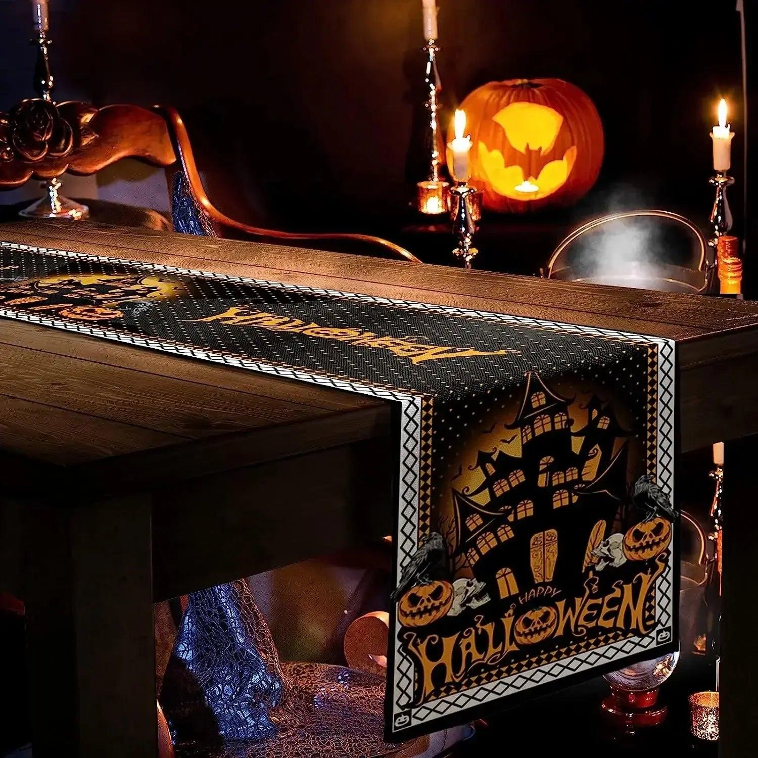 Halloween Haunted House Pumpkin Linen Table Runners Gothic Halloween Decorations-MoonChildWorld