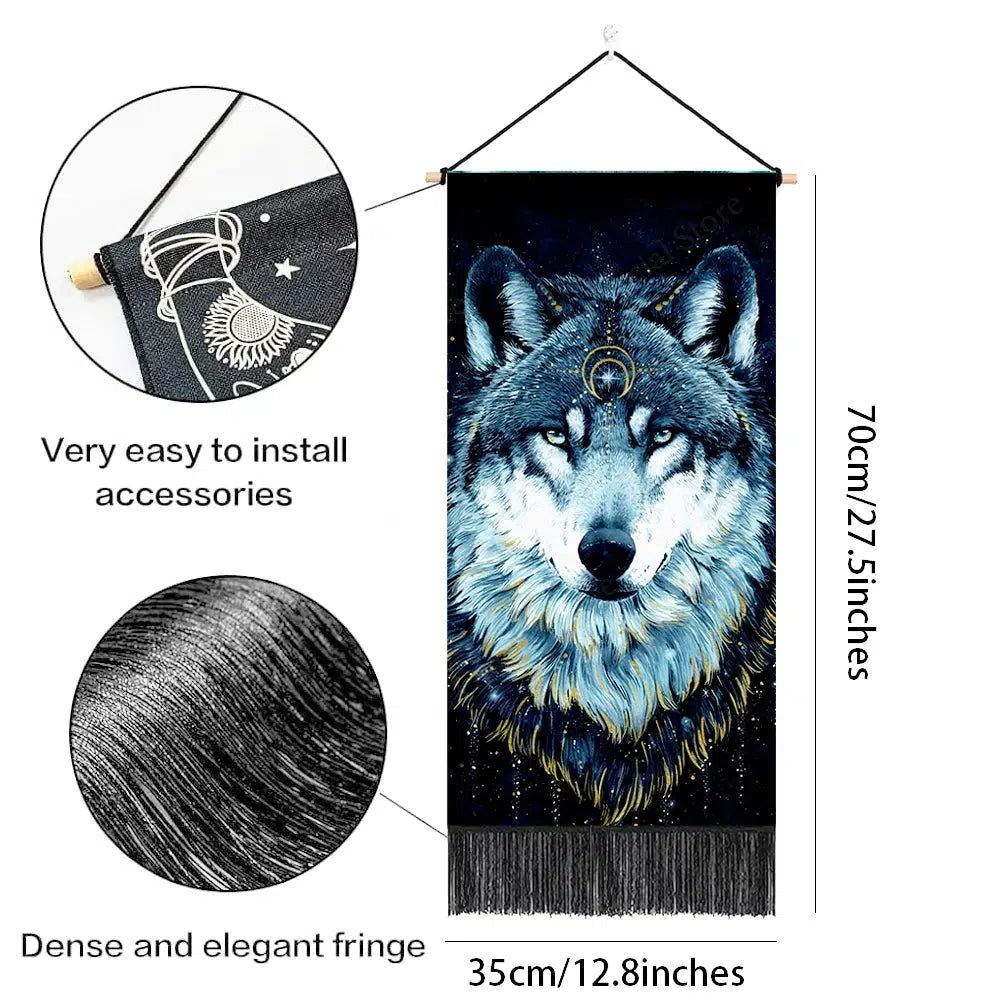 Boho Wolf Tapestry Wall Hanging Spirit Animals Tapestry-MoonChildWorld