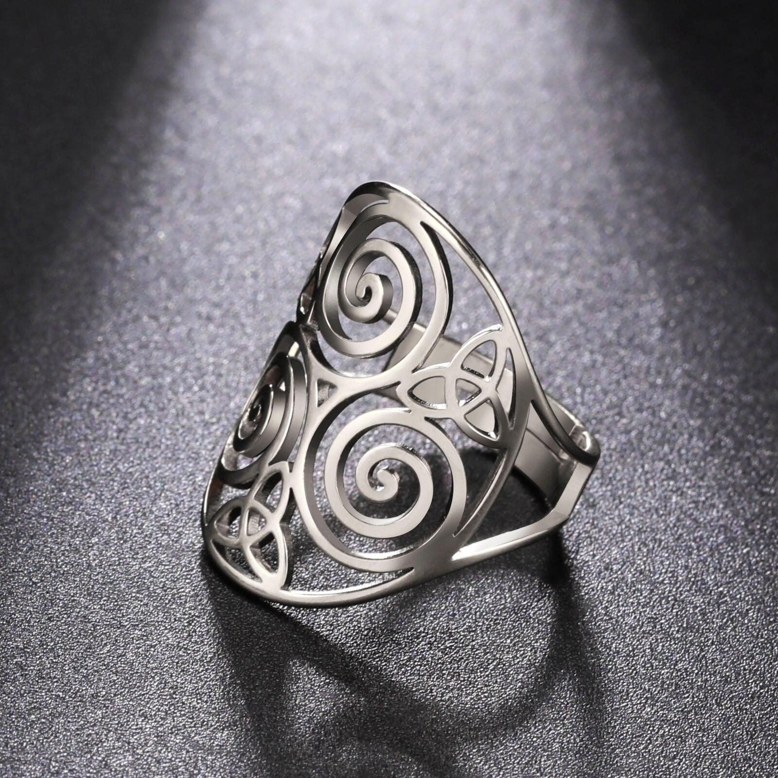 Triskele Irish Celtic Knot Ring Viking Triskelion Spiral Ring-MoonChildWorld