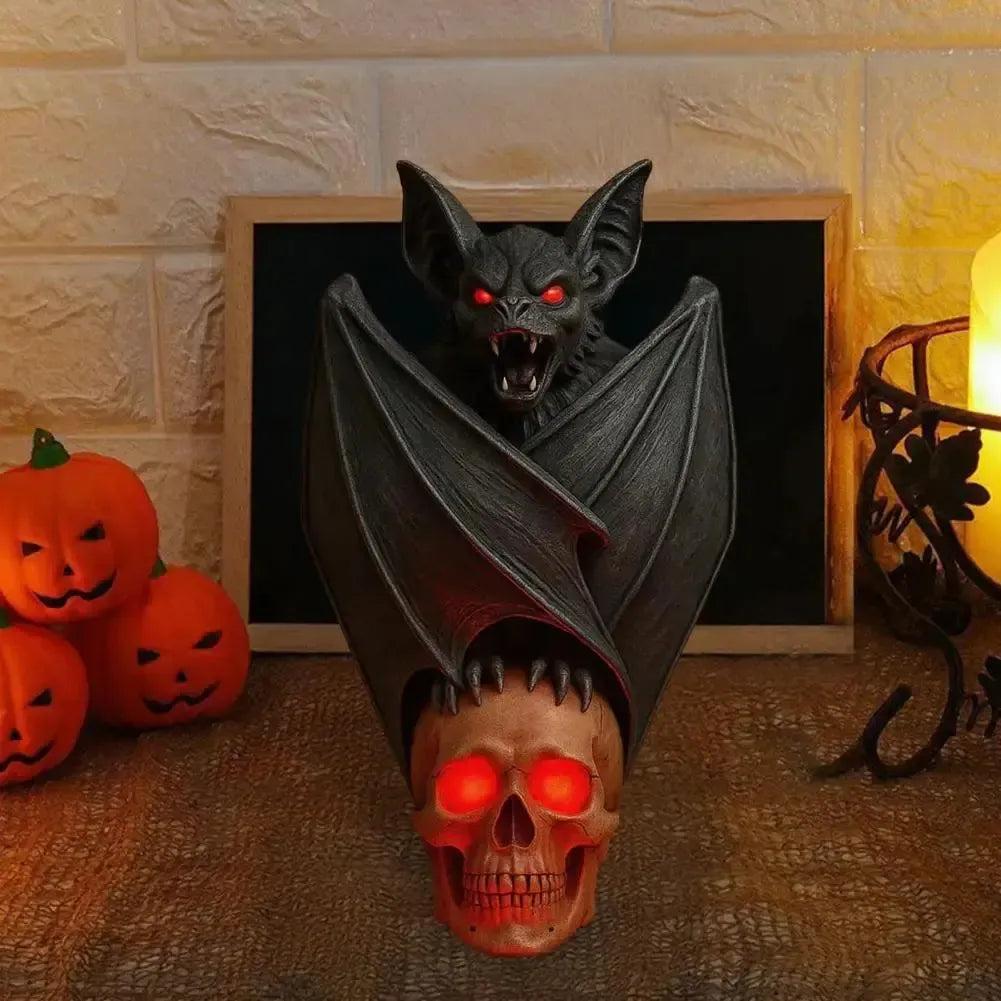 Spooky Halloween Night Light Gothic Bat Skull Lamp for Witchy Halloween Party-MoonChildWorld