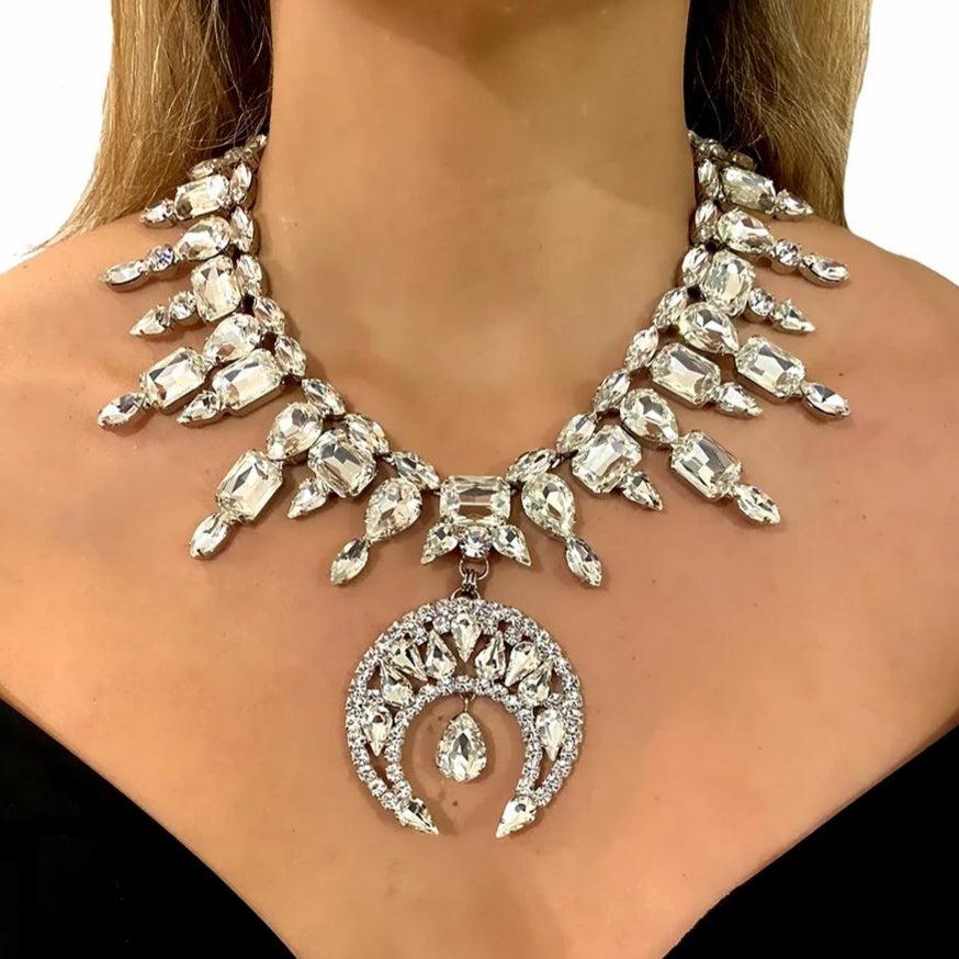Crystal Moon Necklace Earrings Sets-MoonChildWorld