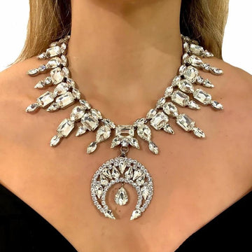 Crystal Moon Necklace Earrings Sets-MoonChildWorld