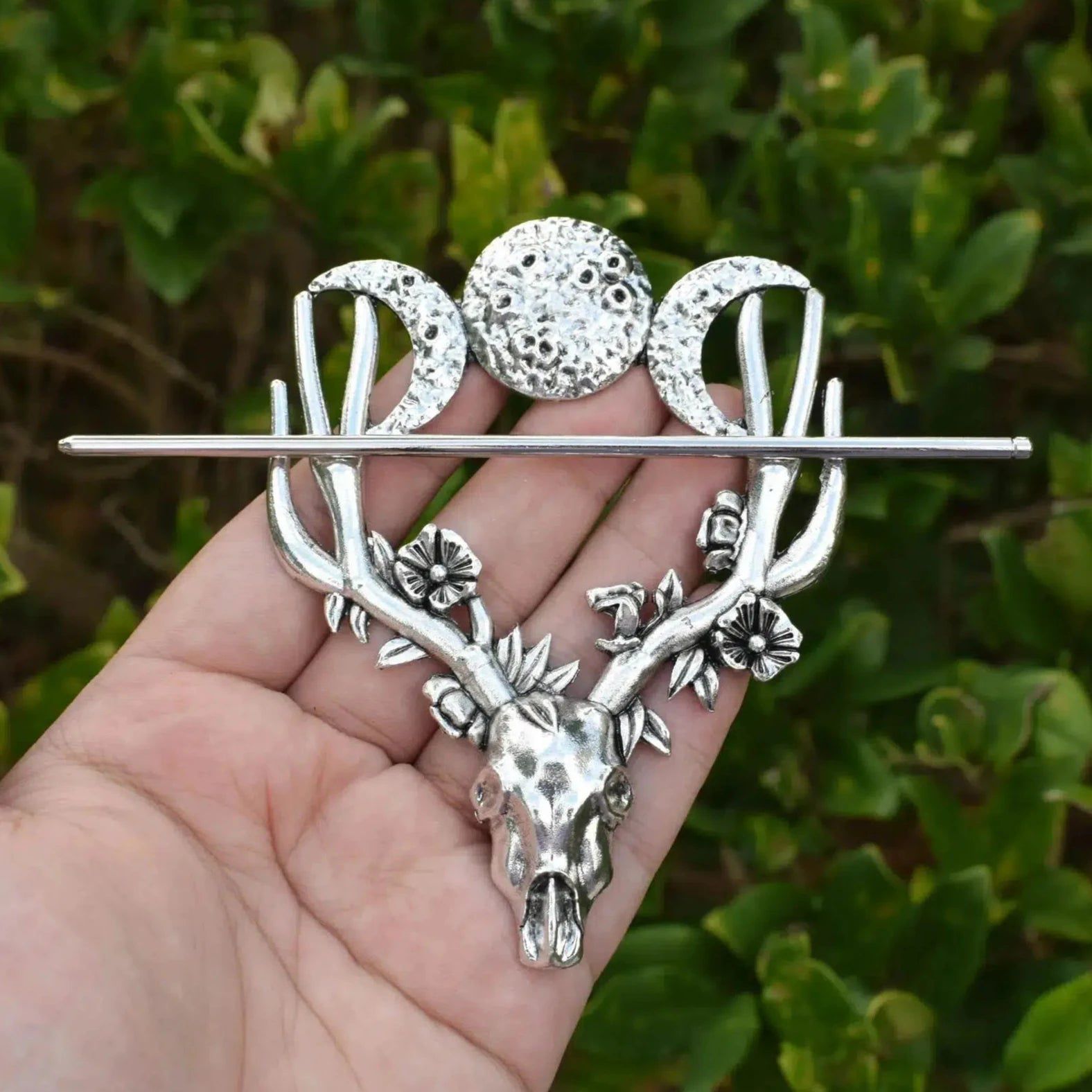 Nordic Gothic Antlers Witchy Hairpin Triple Moon Wicca Hair Accessories-MoonChildWorld