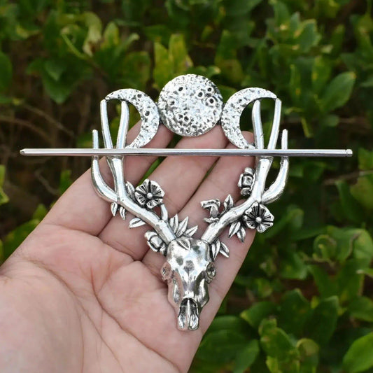 Nordic Gothic Antlers Witchy Hairpin Triple Moon Wicca Hair Accessories