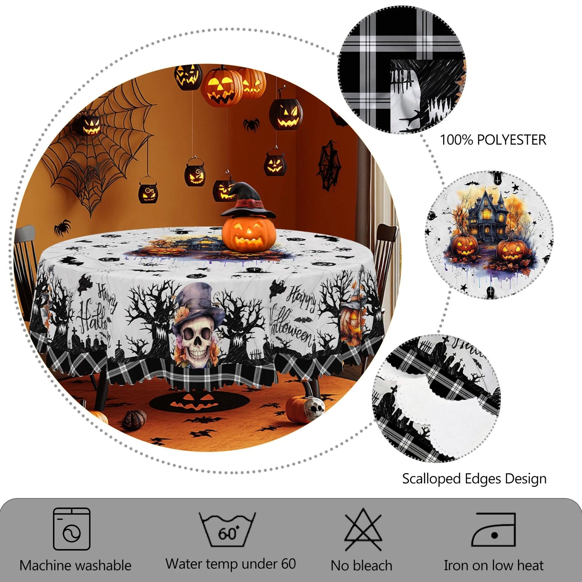 Gothic Castle and Skull Halloween Tablecloth - Spooky Witch Table Decoration Tablecloth-MoonChildWorld