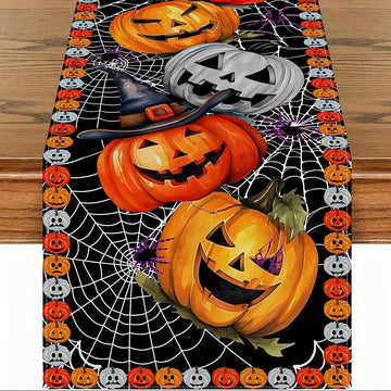 Pumpkin Lantern and Spider Web Halloween Table Runner for Gothic Home Decor-MoonChildWorld