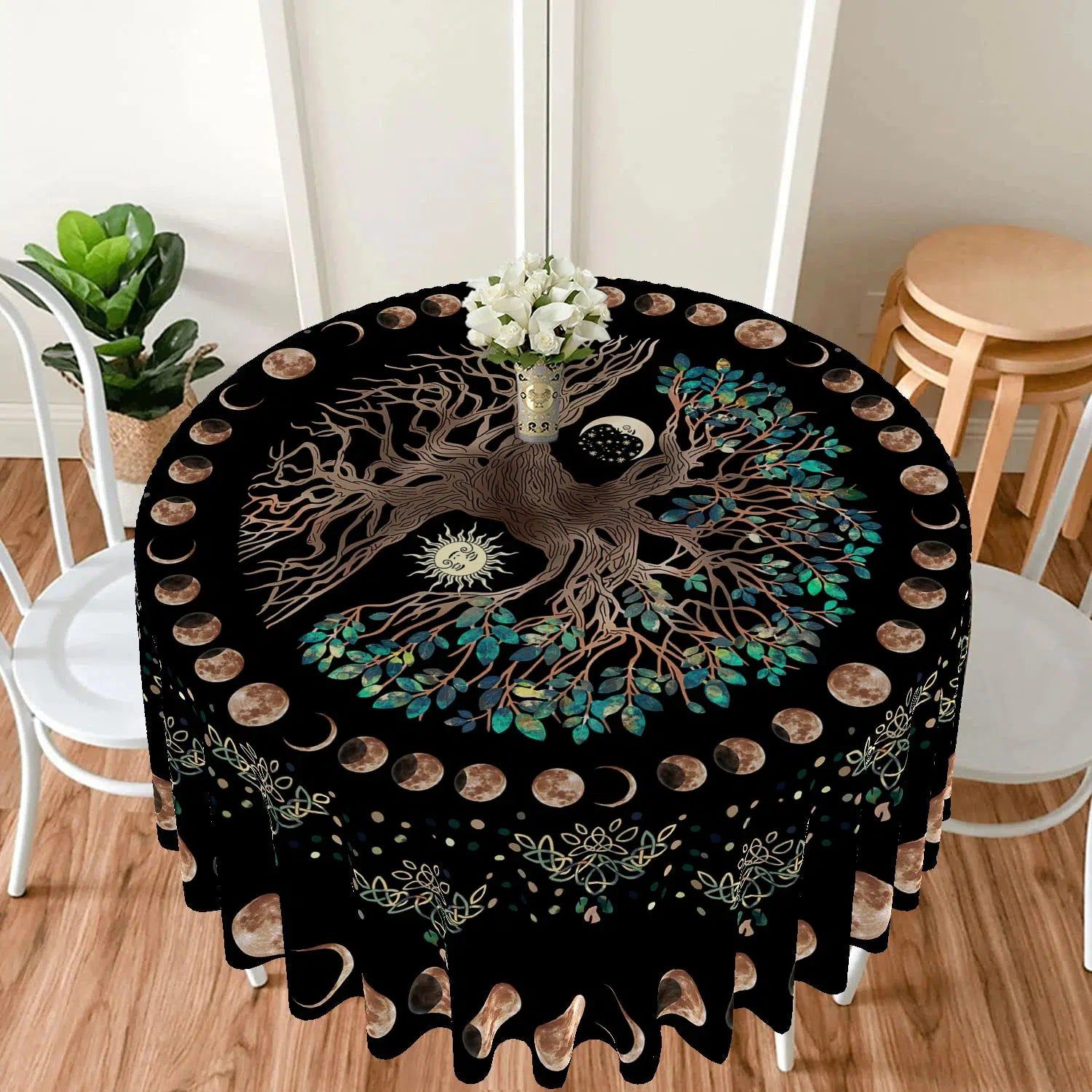 Moon phases Tree of life Round Table Cloth-MoonChildWorld