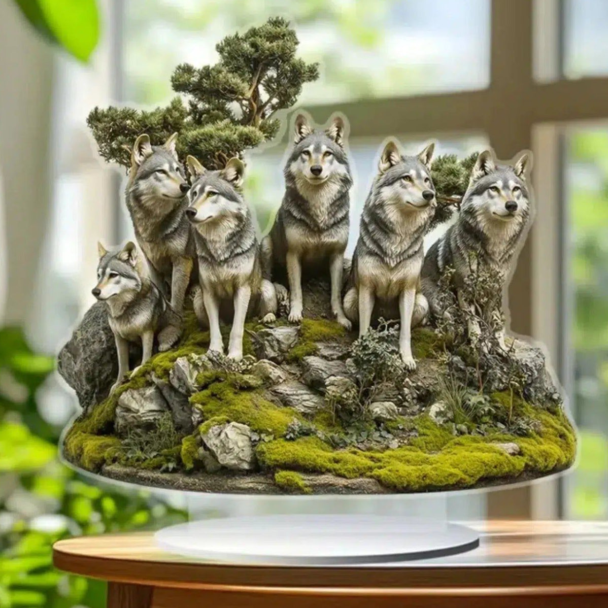 Bohemian Wolf Statue 2D Flat Acrylic Table Ornament Wolf Desktop Decor-MoonChildWorld