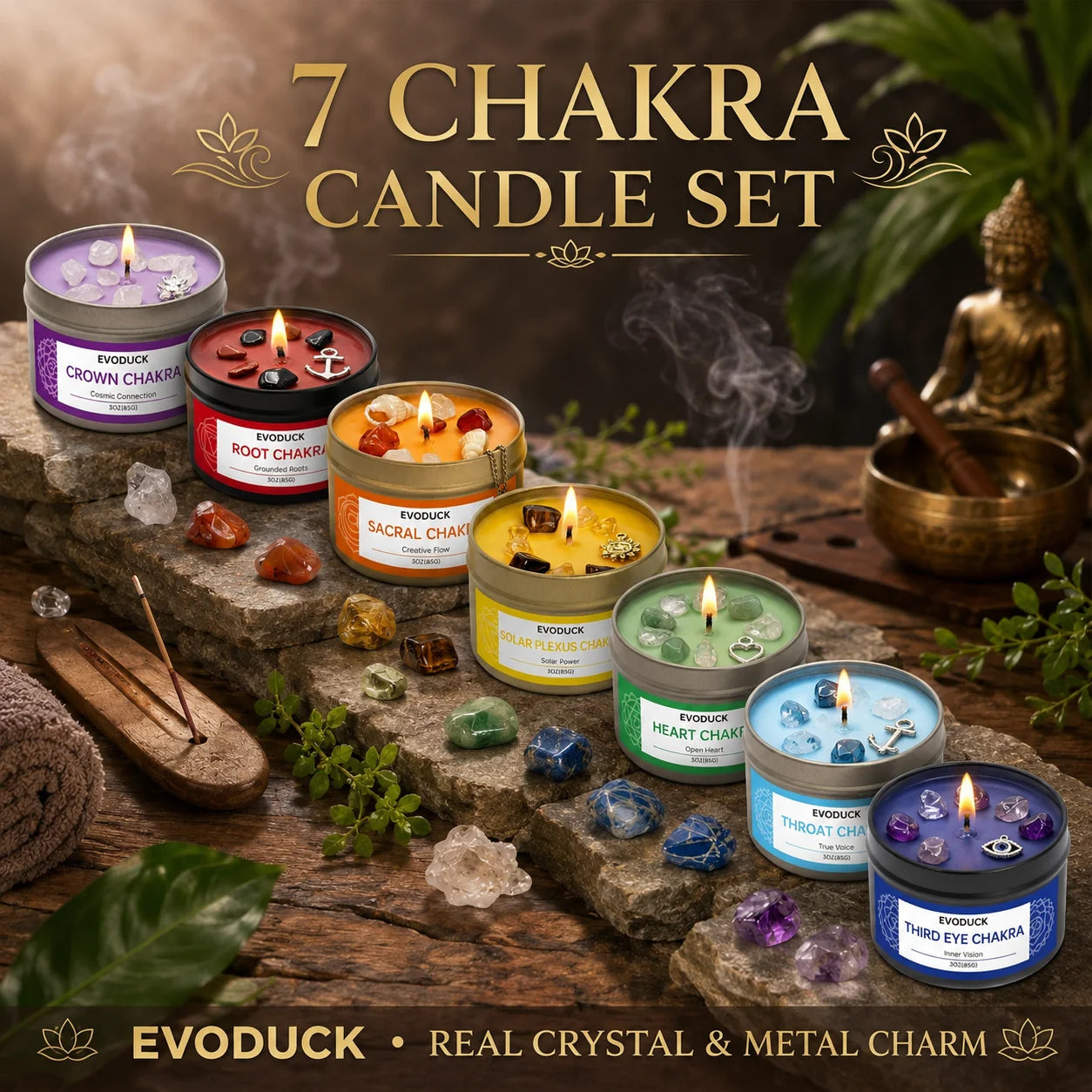 7 Chakra Candles Set Eco-Friendly Soy Wax for Meditation Rituals