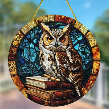 Cute owl retro Suncatcher Witchy Acrylic Round Sign
