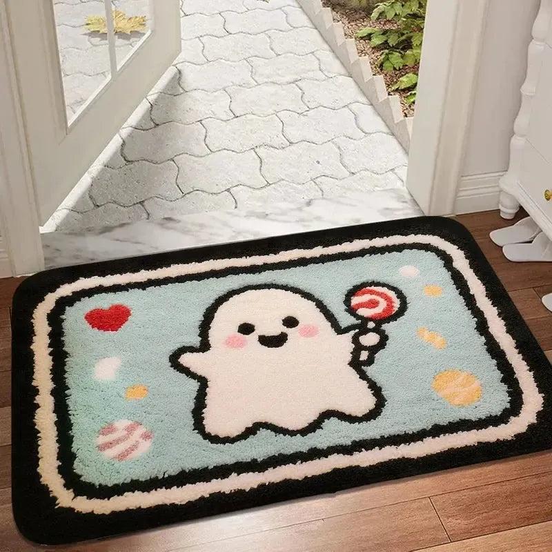Gothic Halloween Doormat - Spooky Ghost, Cat & Bat Design - Witchy Home Decor-MoonChildWorld