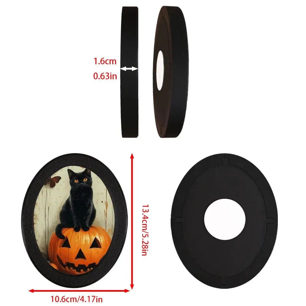 Black Cat & Pumpkin Spooky Wooden Oval Frame - Gothic Oval Wall Art - Halloween Wall Decoration-MoonChildWorld