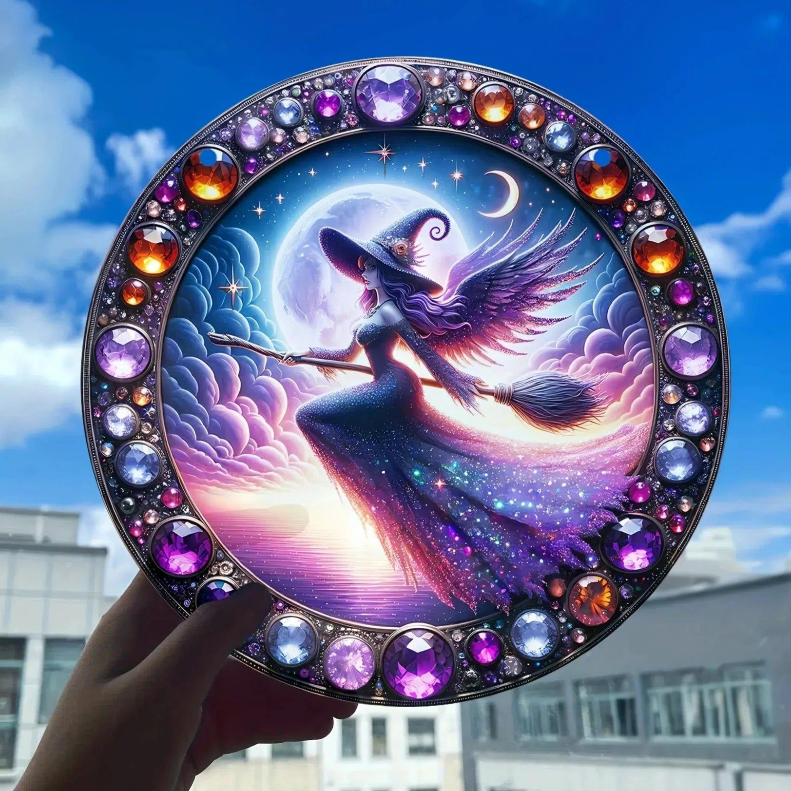 Flying Witch Suncatcher Gorgeous Witch Acrylic Window Decor-MoonChildWorld