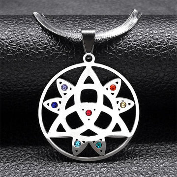 Crystal 7 Chakras Triquetra Celtic Knot Necklace-MoonChildWorld