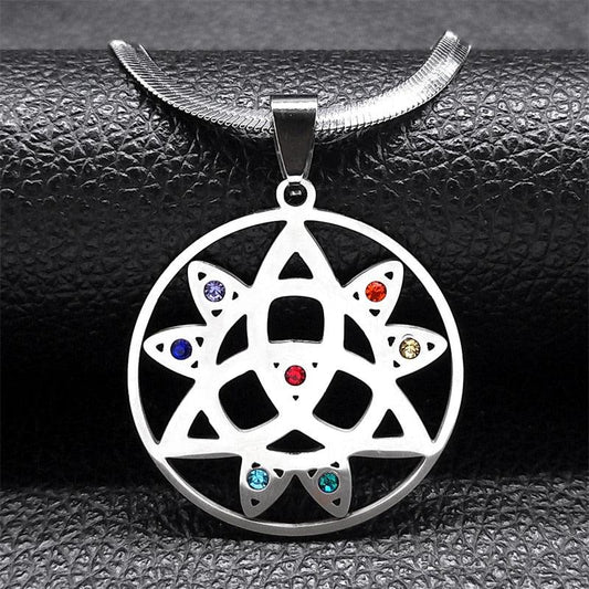 Crystal 7 Chakras Triquetra Celtic Knot Necklace-MoonChildWorld