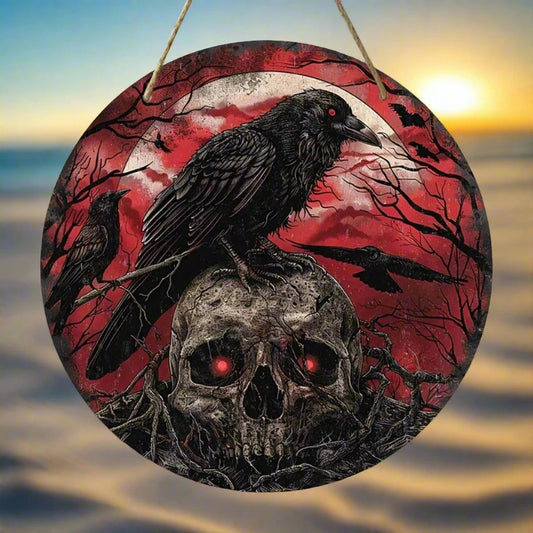 Skull Raven Halloween Suncatcher Crow Window Decor Gothic Home Decor