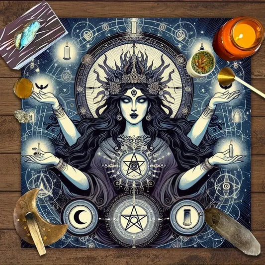 Mystical Witch Pagan Tarot Tablecloth Witch Altar Cloth for Divination Wiccan Home Decor