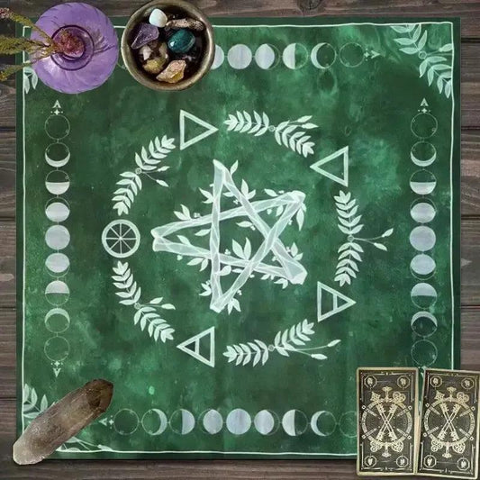 Pentagram Moon Phases Tarot Cards Tablecloth Witch Altar Cloth Wicca Divination Cloth Pendulum Ritual Mat