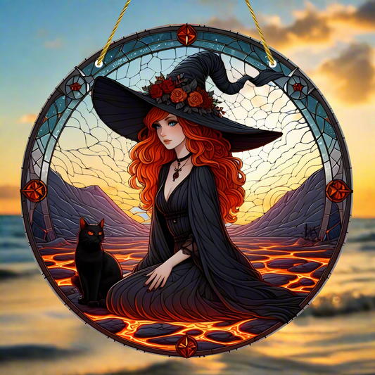 Mysterious Halloween Witch Suncatcher Gothic Window Decoration