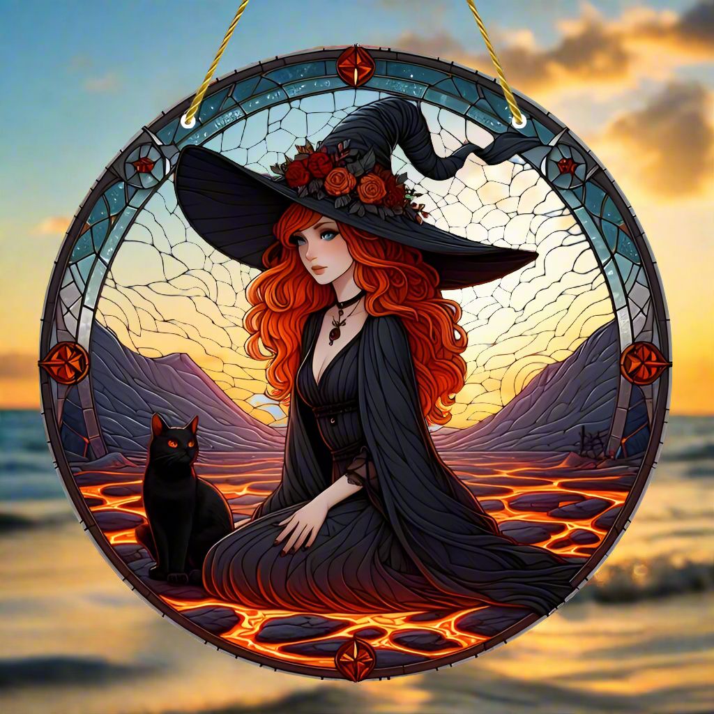 Mysterious Halloween Witch Suncatcher Gothic Window Decoration-MoonChildWorld