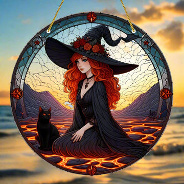 Mysterious Halloween Witch Suncatcher Gothic Window Decoration-MoonChildWorld