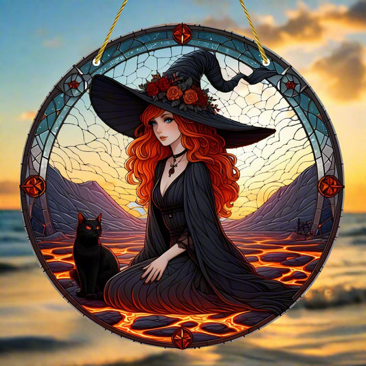 Mysterious Halloween Witch Suncatcher Gothic Window Decoration