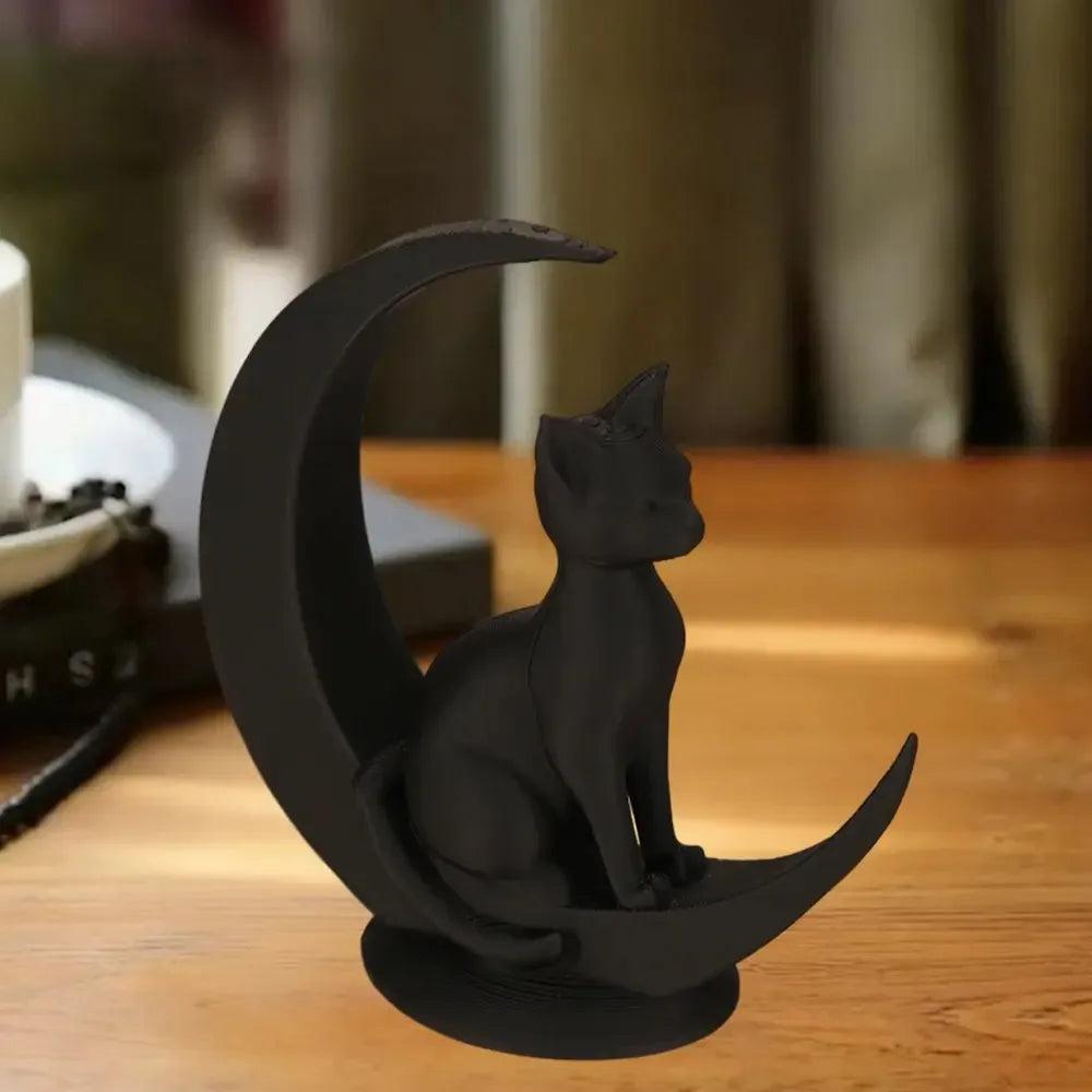 Dark Style Moon Cat Figurine Gothic Home Decoration-MoonChildWorld