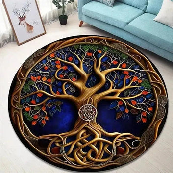 Vintage Celtic Tree of Life Round Rug Wicca Carpet for Pagan Home Decor