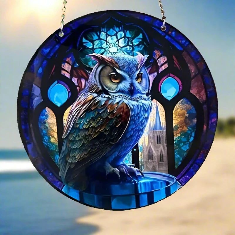 Spirit Owl Suncatcher Witchy Acrylic Round Sign-MoonChildWorld