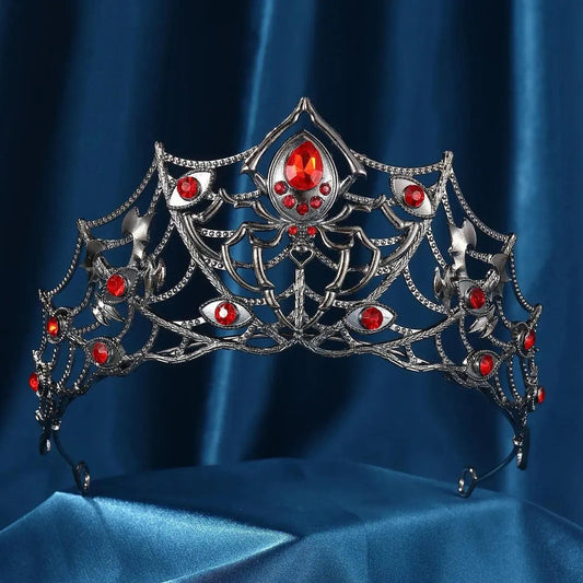 Crystal Dark Goddess Halloween Crown Gothic Spider Web Tiaras Witch Hair Accessories Vampire Accessory