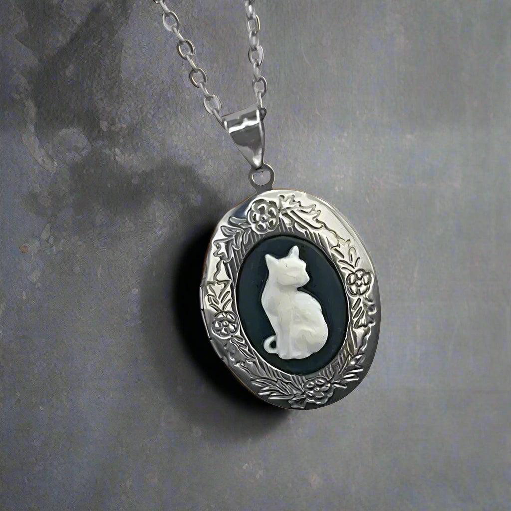 Gothic Cat Necklace - Halloween Witchy Cat Goth Jewelry-MoonChildWorld