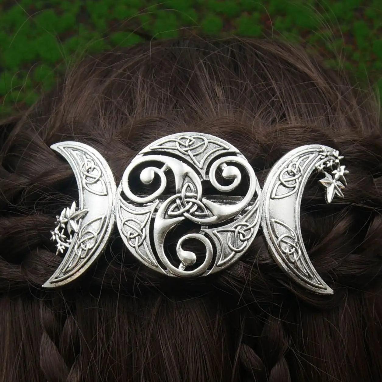 Triple Moon Gothic Witch Celtic Hair Clip Witchy Barrette Hair Accessories