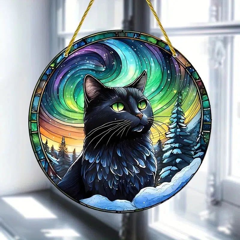 Glamorous Black Cat Acrylic Suncatcher-MoonChildWorld