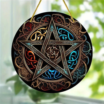 Pentacle Suncatcher Pagan Acrylic Round Sign Pentagram Wicca Wall Hanging