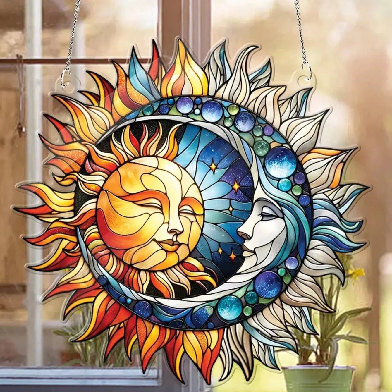 Sun and Moon Acrylic Suncatcher Bohemian Home Decor Wicca Window Ornaments-MoonChildWorld