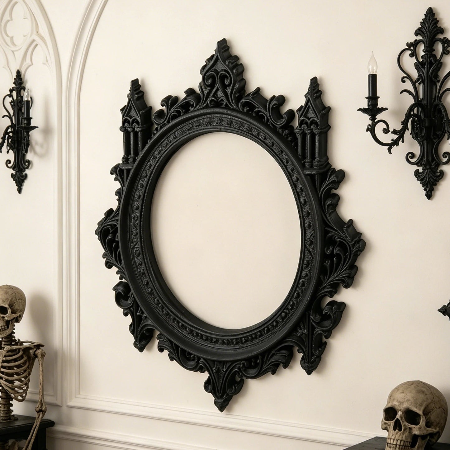Gothic Carved Round Decorative Mirror Frame Halloween Wall Decoration